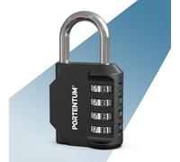 PORTENTUM Cadenas code exterieur réglable à 4 chiffres - Cadenas casier avec corps en alliage de zinc et anse en acier - Cadenas 4 chiffres noir pour casiers armoires abris et grilles