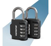 PORTENTUM Cadenas code exterieur réglable à 4 chiffres - Lot de 2 - Cadenas casier avec corps en alliage de zinc et anse en acier - Cadenas 4 chiffres noir pour casiers armoires abris et grilles