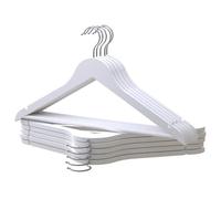 PORTENTUM Cintres en Bois, Lot de 10, Blanc - Crochet Pivotant 360°, Encoches pour Robes et Chemisiers, Barre Antidérapante pour Pantalons, Convient pour Costumes, Chemises, Vestes