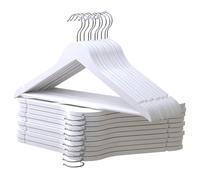 PORTENTUM Cintres en Bois, Lot de 20, Blanc - Crochet Pivotant 360°, Encoches pour Robes et Chemisiers, Barre Antidérapante pour Pantalons, Convient pour Costumes, Chemises, Vestes