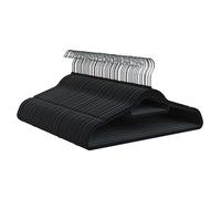 PORTENTUM Cintres en Velours, Lot de 50, Noir - Antidérapants avec Crochet Pivotant 360º, Encoches et Porte-Accessoires, Gain de Place 0,6 cm Épaisseur, Fabriqué en Espagne