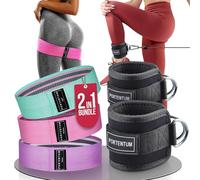 PORTENTUM Elastique Musculation - Bandes Elastiques de Fitness antidérapantes en Tissu, 3 Niveaux de résistance pour Crossfit, Yoga, fessiers et Autres Sports et Sac de Rangement