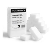 PORTENTUM Éponge Magique, Lot de 12, Blanche - Gomme Magique Nettoyante Multi-Usage pour Cuisine, Salle de Bain, Murs et Chaussures, Élimine Saleté et Taches, Réutilisable, 12 x 6 x 2,5 cm