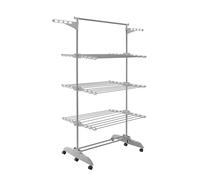 PORTENTUM Etendoir Linge Interieur et Exterieur Pliable - 5 Niveaux avec 58 Crochets pour cintres - Jusqu’à 40 kg - Séche 24 Barres INOX - Intérieur et extérieur - roulettes pivotantes avec Frein