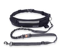 PORTENTUM Laisse canicross Chien, Main Libre Chien, Anti-tirons, pour Ceinture, avec Poches intégrées et Coutures réfléchissantes, Running (Noir)