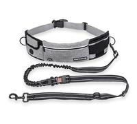 PORTENTUM Laisse canicross Chien, Main Libre Chien, Anti-tirons, pour Ceinture, avec Poches intégrées et Coutures réfléchissantes, Running (Grise)