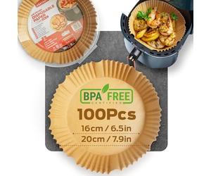 PORTENTUM Lot de 100 doublures pour friteuse à air comprimé de qualité alimentaire sans BPA 16 cm pour friteuses sans huile - Idéal pour une cuisine saine