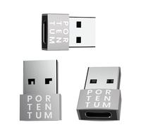 PORTENTUM Lot de 3 adaptateurs USB C Femelle vers USB A mâle 2.0 - Charge Rapide et synchronisation de données - Vitesse 480 Mo Corps Premium Zinc avec Haute résistance à la Chaleur - Adaptateur USB