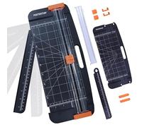 PORTENTUM Massicot A4 avec rainurage et règle extensible amovible - Coupe papier portable avec butée réglable et coupe diagonale en angle - Guillotine pour loisirs créatifs et bureau - 12 feuilles