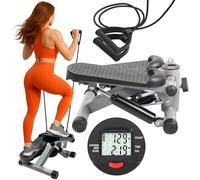 PORTENTUM Mini Stepper Fitness Appartement avec Bandes de résistance et écran LCD 5 Fonctions - escalier Sport Maison 2-en-1 pour Jambes, fessiers et Bras - Intensité réglable - Compact