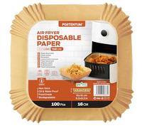 PORTENTUM Papier cuisson air fryer - 100 pièces Food-Grade BPA gratuit, 16 x 20 cm, pour friteuse sans huile 3 à 4,5 litres - Idéal pour la cuisson saine