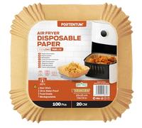 PORTENTUM Papier cuisson air fryer - 100 pièces Food-Grade BPA gratuit, 20 x 20 cm, pour friteuse sans huile 5 à 8 litres - Idéal pour la cuisson saine