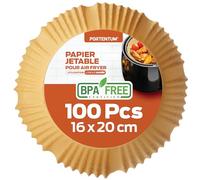 PORTENTUM Papier cuisson air fryer - 100 pièces Food-Grade BPA gratuit, 16 x 20 cm, pour friteuse sans huile 3 à 4,5 litres - Idéal pour la cuisson saine