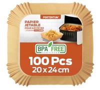 PORTENTUM Papier cuisson air fryer - 100 pièces Food-Grade BPA gratuit, 20 x 20 cm, pour friteuse sans huile 5 à 8 litres - Idéal pour la cuisson saine