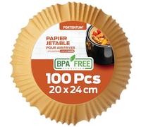 PORTENTUM Papier cuisson air fryer - 100 pièces Food-Grade BPA gratuit, 20 x 24 cm, pour friteuse sans huile 5 à 8 litres - Idéal pour la cuisson saine, Rund