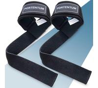 PORTENTUM® Sangle de Tirage Musculation - Lifting Straps pour Fitness, Levage, Gym - Accessoires Salle de Sport (Noir)