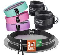 PORTENTUM Set Complet de 6 Produits pour l’entraînement du Bas du Corps avec 3 Bandes élastiques de résistance, 2 chevillères Ajustables et Une Ceinture de Course pour Transporter Vos Essentiels en