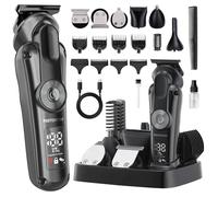 PORTENTUM Tondeuse barbe homme - Lot 21 pcs - LED - Rasoir Électrique Visage et Corps - Tondeuse Cheveux Polyvalente - 6 Têtes - 7 Sabots - USB-C - Autonomie 120 min - Support Organisateur Sans Fil