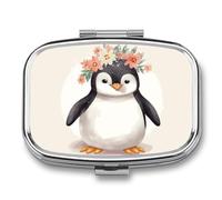 Porter des fleurs pilulier 2 compartiments, pilulier portable avec miroir pour poche sac à main, voyage, mini organisateur de médicaments en métal pour vitamines, huile de poisson
