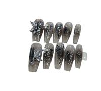 Porter des ongles faits à la main, de faux ongles, style ancien, sensation de fraîcheur, papillon étourdi et teint, patchs à ongles en diamant cassé (couleur : L)