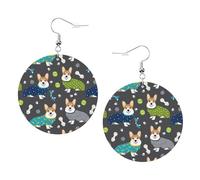 Porter des vêtements Corgi Chiens Boucles d'oreilles rondes en cuir Couleur Saint Valentin Festival Activités Mode Femmes, taille unique, Simili cuir