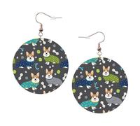 Porter des vêtements Corgi Chiens Boucles d'oreilles rondes en cuir Couleur Saint Valentin Festival Activités Mode Femmes, taille unique, Simili cuir