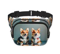 Porter des vêtements mignon chien Corgi imprimé carré double couche sac banane sac tendance sac de voyage avec Bel réglable, noir, One Size