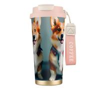 Porter des vêtements mignons chiens corgi imprimé tasse à café isotherme en acier inoxydable tasse à café tasse de camping, tasse à café pour homme et femme
