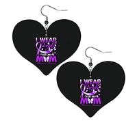 Porter du violet pour ma mère Boucles d'oreilles en cuir de sensibilisation à la maladie d'Alzheimer pour les femmes Dangle Boucle d'oreille Pendentif en forme de coeur avec crochet