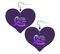 Porter du violet pour ma mère Boucles d'oreilles en cuir de sensibilisation à la maladie d'Alzheimer pour les femmes Dangle Boucle d'oreille Pendentif en forme de coeur avec crochet