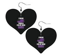 Porter du violet pour ma mère Boucles d'oreilles en cuir de sensibilisation à la maladie d'Alzheimer pour les femmes Dangle Boucle d'oreille Pendentif en forme de coeur avec crochet