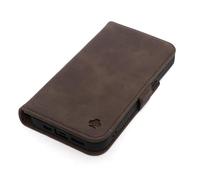 Porter Riley - Étui en Cuir Compatible avec iPhone 17 Pro. Coque Portefeuille en Cuir véritable de qualité supérieure avec emplacements pour Cartes et béquille Horizontale (Marron Chocolat)