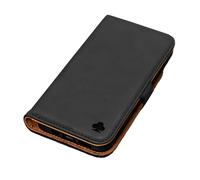 Porter Riley - Étui en Cuir Compatible avec iPhone 17 Pro Max. Coque Portefeuille en Cuir véritable de qualité supérieure avec emplacements pour Cartes et béquille Horizontale (Noir et Beige)
