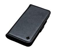 Porter Riley - Étui en Cuir pour iPhone 14. Support/Coque/Portefeuille/étui à Rabat en Cuir véritable de qualité supérieure avec [Support Horizontal] (Cadre Durable) - Noir Pur