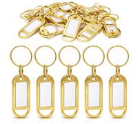 Portes-clés Métalliques Or avec Étiquette Amovible - Set 10 - Étiquette Protégée à Écrire, Réutilisable - Porte-clés Robuste pour Clés, Maison, Bureau, Voyage, Animaux
