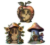 Portes de fées | Petites Miniatures en Bois 2D | Kit de 3 Ornements de Jardin pour Maison de - pour Étagère Murale Fenêtre Salon Chambre Extérieur Intérieur Jardin