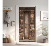 Portes en Bois Effet 3D Sticker Porte, Rustique Papier Autocollant Porte Mural Décoration, Grange Stickers Muraux Amovible PVC 95x215 cm