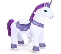 Porteur à roulette - PONYCYCLE - Modèle E Peluche Licorne à Bascule - 4 roues - Frein - Violet