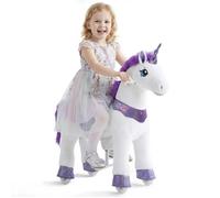 Porteur à roulette - PONYCYCLE - Modèle E Peluche Licorne à Bascule - 4 roues - Frein - Violet