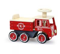 Vilac Porteur camion de pompier 1126R – Bois, coffre sous assise, anti-bascule – Rouge – Dès 18 mois
