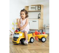 Porteur Chantier Avec Assise Ouvrante Et Volant Directionnel Avec Klaxon, Remorque Et Jeux De Sable Jaune Volvo TU