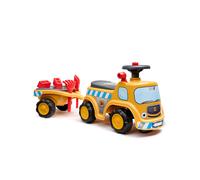 Porteur Chantier Avec Assise Ouvrante Et Volant Directionnel Avec Klaxon, Remorque Et Jeux De Sable Jaune Jcb TU