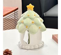 Porteur De Mouchoirs En Céramique Arbre De Noël - Distributeur De Mouchoirs Mignon Vert Menthe Avec Étoile Jaune & Points Décoratifs Grande Fente Pour Extraction Matériau Céramique Durable