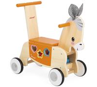 Janod - Porteur en Bois Ane avec Boite à Formes intégrée - Fonction Trotteur - Roues silencieuses - Apprentissage Equilibre et Motricité - Jouet d'Eveil en Bois FSC - Dès 12 Mois, J03325