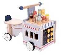 Porteur en Bois Marchand de Glace - Jouet Éducatif avec Tableau, Coffre, Encastrement et Roues Anti-Dérapantes - Dès 12 Mois