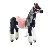Porteur Enfant Cheval à Roulette Domino Pink M (5-12 Ans) | Cheval Mécanique en Peluche à Monter | Porteur Enfant avec Selle Amovible, Licol avec Bride et Crinière et Queue à Coiffer