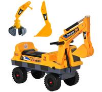 HOMCOM Porteur Enfant tractopelle 2-3 Ans Pelleteuse articulée avec Pince Incluse Effets sonores Lumineux PP Jaune