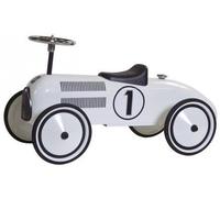 Porteur Retro Bebe Racer - Voiture De Course Vintage En Metal, Blanc - Robuste, Stable - Des 24 Mois - Set Jouet 1er Age Et Carte