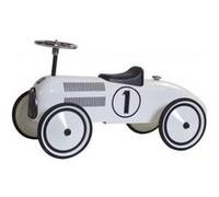 Porteur retro bebe racer - voiture de course vintage en metal blanc - robuste stable - des 24 mois - set jouet 1er age et carte Blanc