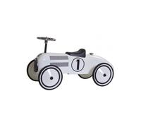 Porteur retro bebe racer - Voiture de course vintage en metal, blanc - Robuste, stable - Des 24 mois - Set Jouet 1er age et carte